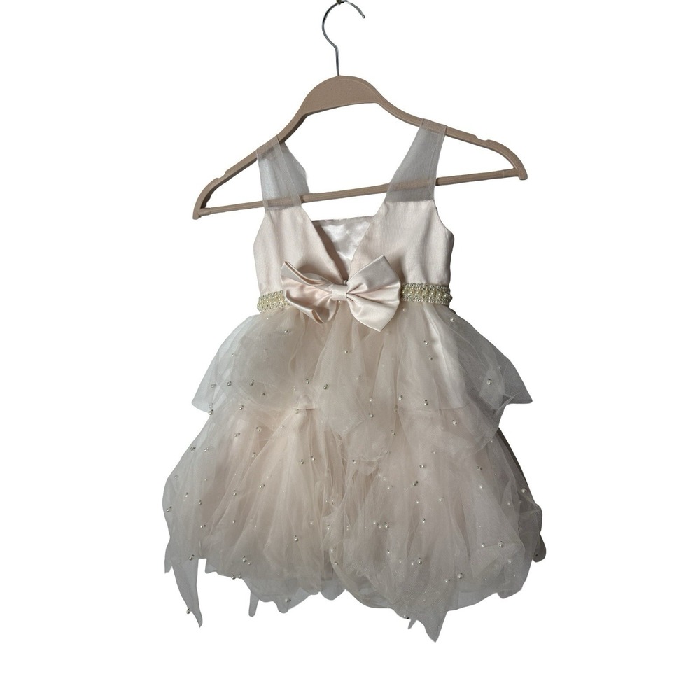 Couture Princess sz 3t Pink Tulle satin beaded bling dress girls - Picture 2 of 2
